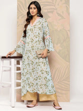 Blue Floral Printed Gotta Patti Georgette Kurta-AHKUGRDP-671