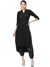 Black & Green Solid Kurta with Harem Pants-AHKUHM-Combo-158