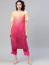 Pink & Golden Ombre Dyed Printed Kurta with Trousers-AHKUPN-COMBO-312