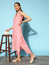 Pink Floral Pure Cotton Top to Toe Fusion Cotton Kurta Set-AHKUPN-COMBO-475-FF