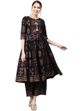 Black Printed A-Line Kurta Set-AHKUPN-Combo-154
