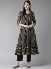 Black Striped Kurta with Trouser-AHKUPN-Combo-262