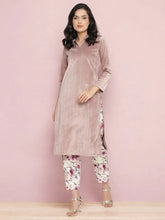 Lilac Solid Velvet Kurta & Floral Pant Set-AHKUPN-Combo-324