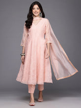 Womens Pink Organza Fusion Kurta Sets With Dupatta-AHKUPNDU-COMBO-1124