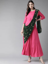 Dark Pink & Green Ethnic Dress-AHKUPRFP-848