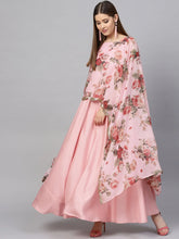 Pink Floral A Line Fusion Dresses-AHKUPSCFDP-784