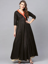 Black Plain A-Line Ethnic Dress-AHKUPSGP-828