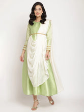 Green Poly Silk Kurta With Attached Dupatta-AHKUPSPL-878