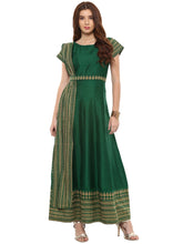 Printed Faux Silk Anarkali with Attached Dupatta-AHKUPSRG-683