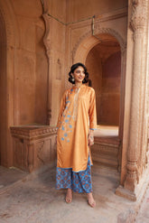 Women's Orange Color Digital Print Velvet Kurta With Palazzo-AHKUPZ-COMBO-412