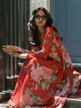 Red Georgette Digital Floral Printed Kurta-AHKUGRDP-1141