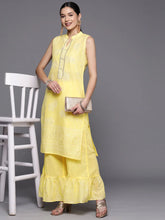 Women Yellow Colour Pure Cotton Glitter Print Kurta Palazzo Set-AHKUPZ-COMBO-505