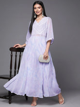 Lavender & White Floral Printed High Slit Sequined Kurta with Palazzos-AHKUPZ-COMBO-546-FF