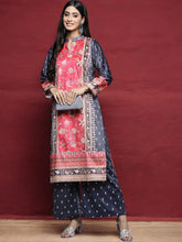 Navy Blue Printed Gotta Patti Velvet Kurta with Palazzos-AHKUPZ-COMBO-573