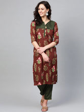 Brown & Olive Green Printed Kurta with Palazzo-AHKUPZ-Combo-220