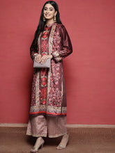 Burgundy & Golden Floral Printed Gotta Patti Floral Velvet Kurta-AHKUVLDP-1016