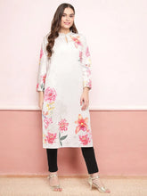 Off White Digital Floral Print Velvet Kurta-AHKUVLDP-905