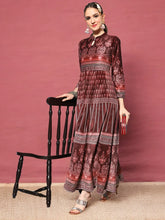 Burgundy Digital Printed Velvet Ethnic Dress-AHKUVLDP-908
