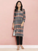 Multi Colour Stripe Digital Print Velvet Kurta-AHKUVLDP-909