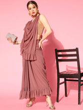 Rusty Rose & Golden Woven Design Ready to Wear Saree-AHSRBL-SET-1-FF