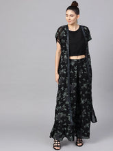 Black Top & Palazzo Set with Printed Shrug-AHTPPZJK-Combo-152