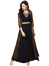 Black, Golden Straight Crepe, Georgette Kurta Sets-AHTPSKJK-Combo-127