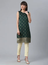 Dark Green Chanderi Gold Foil Print Tunic-AHTUCHGP-8053