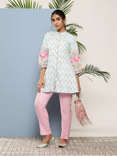 Blue & Pink Floral Printed Tunic-AHTUCRDP-8101