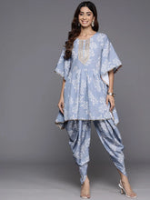 Floral Printed Sequinned Pure Cotton Kurti with Dhoti Pants-AHTUDH-COMBO-954
