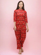 Red Printed Velvet Kurti with Pyjamas-AHTUPN-Combo-330