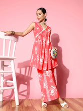 Red & White Floral Printed Tunic & Palazzo Co-Ords-AHTUPZ-COMBO-640