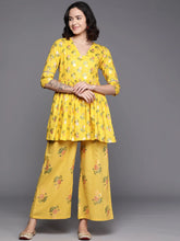 Yellow Floral Printed Pure Cotton Tunic With Palazzos-AHTUPZ-COMBO-693