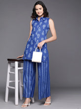 Blue Printed Pure Cotton Tunic With Palazzos-AHTUPZ-COMBO-710