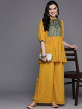 Floral Pleated Tie-Up Neck Kurti with Palazzos-AHTUPZ-COMBO-912