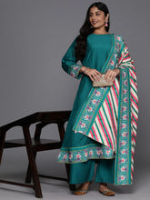Plus Size Ethnic Motifs Printed Panelled Kurta with Palazzos & Dupatta-AP-AHKUDUPZ-COMBO-636