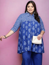 Women Blue Plus Size Pure Cotton Tunic-AP-AHTUCOKHGL-8186