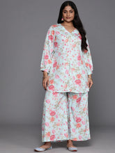 Turquoise Blue Plus Size Floral Printed Kurti with Palazzos-AP-AHTUPZ-COMBO-720-ICH