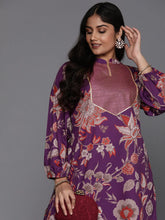 Purple Plus Size Floral Printed Gotta Patti Kurti with Palazzos-AP-AHTUPZ-Combo-831-ICH