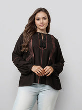 Rosah Women Black Round Neck Embroidered Smart Casual Top-AP-RSTPCVSEMB-10