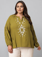 Rosah Women Green Round Neck Embroidered Smart Casual Top-AP-RSTPCVSEMB-11