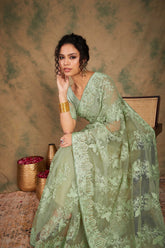 Womens Fashion Ethnic Pista Green Color Sarees-MLSHWSA1133PSG0ONE