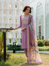 Women's Lavendar Viscose Rayon Embroidered Kurta Pant With Dupatta-AVT-S2011-LAVE