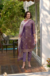 Women's Cotton Lavendar Embroidered Kurta Pant With Dupatta-AVT-S2048-Lavendar