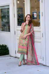 Women's Silk Blend Pista Embroidered Kurta Pant With Dupatta-AVT-S2054-Pista