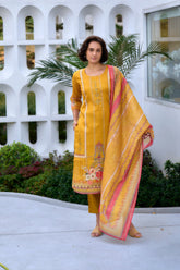 Women's Silk Blend Mustard Embroidered Kurta Pant With Dupatta-AVT-S2057-Mustard
