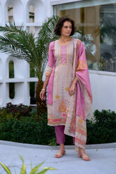 Women's Silk Blend Pink Embroidered Kurta Pant With Dupatta-AVT-S2059-Pink