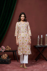 Women's Cotton Linen Multi Floral Printed embellished Kurti-AVT-S2063-Multi