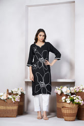 Women's Viscose Rayon Black Embroidery Kurti-AVT-S2076-Black