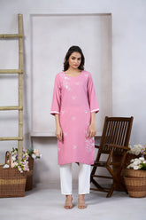 Women's Viscose Rayon Light Pink Floral Embroidery Kurti-AVT-S2093-LPink