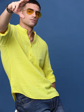 Men Yellow Solid Slim Fit Casual Kurta-Amiya-3303-Yellow